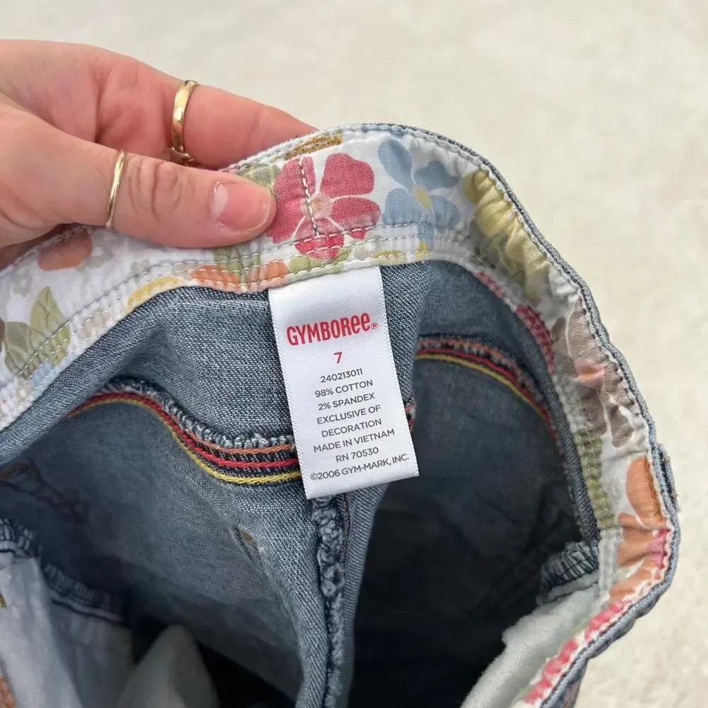 Gymboree Girls 7 Floral Embroidered Boho Indie Chic School Walking Jeans Cotton